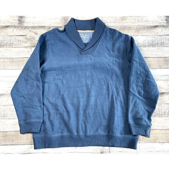 NWT Club Room Shawl Collar Casual Knit Blue Sweatshirt Top sz XL - Picture 1 of 9